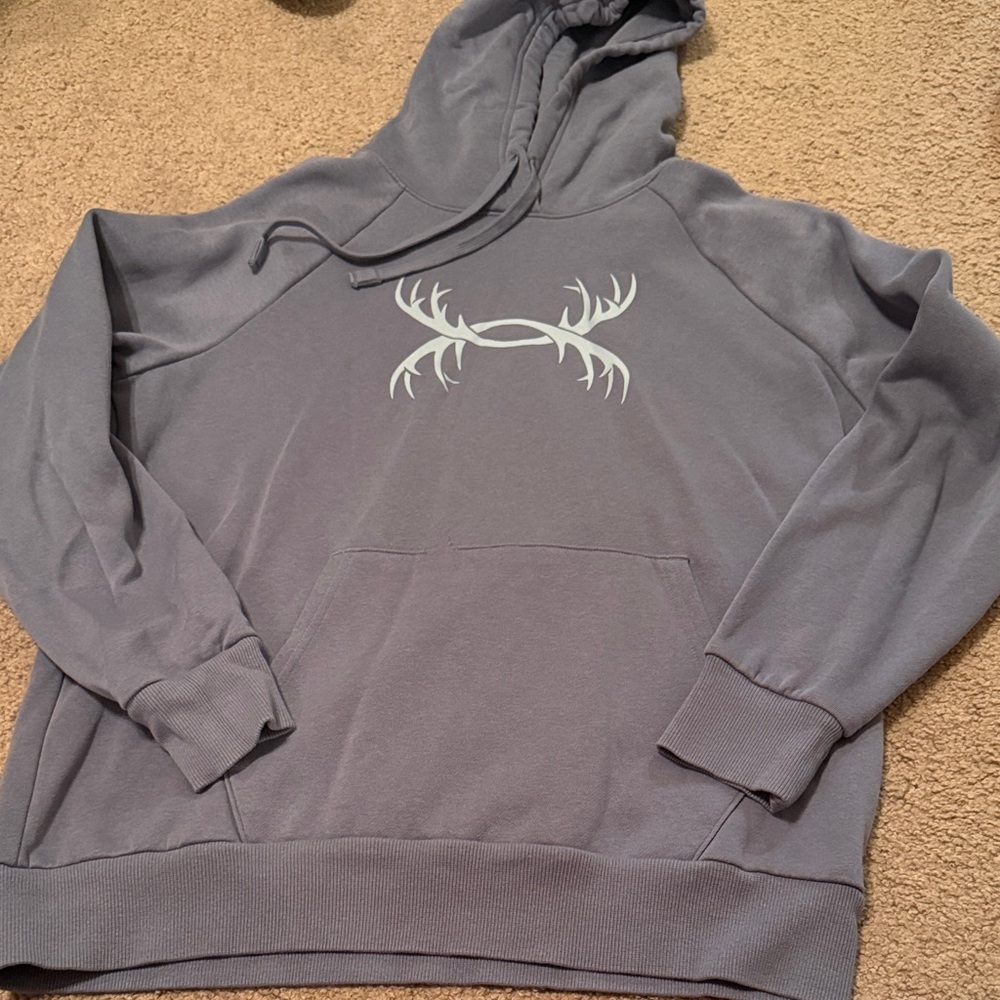 Worn Once Blueish-Gray Hoodie with Antler Design